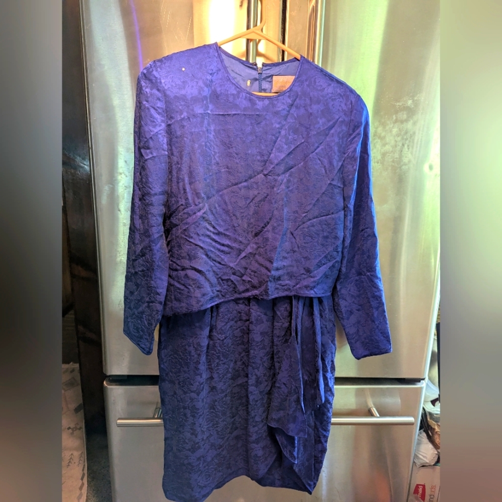 Vtg Collection Point Of View 100% Purple Silk LS Wrap Skirt Dress Sz 14